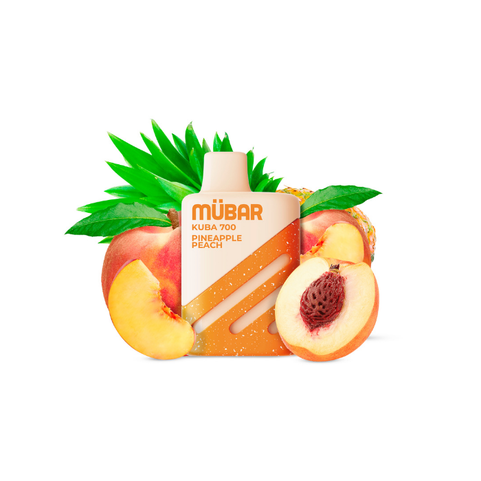 Mübar Kuba 700 Pineapple Peach 20 mg/ml – estuche 10 unidades Estuche de 10 vapers Mübar Kuba 700 Pineapple Peach, 20 mg/ml
