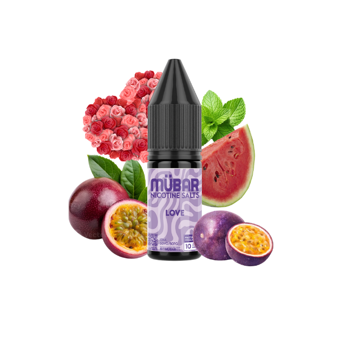 Mübar Nicotine Salts Love 10 mg/ml Bote de sales de nicotina Mübar Love de 10 ml, 10 mg/ml